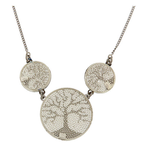 Collar gargantilla tres colgantes árbol de la vida con filigrana plata 925 2