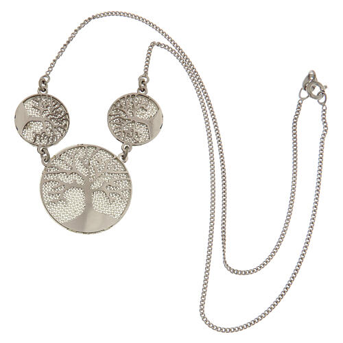 Collar gargantilla tres colgantes árbol de la vida con filigrana plata 925 3