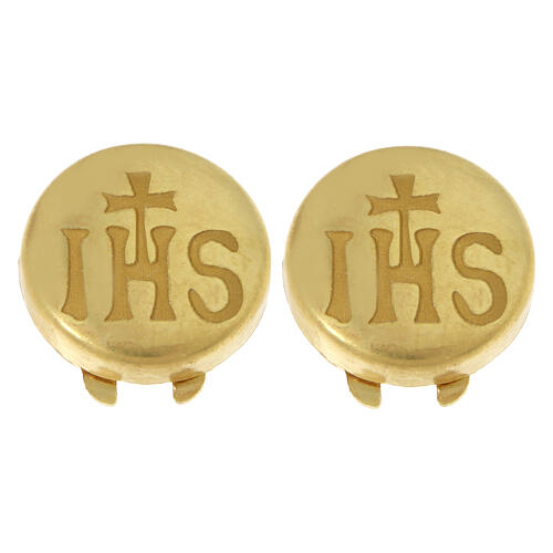 Couvre-boutons argent doré 925 gravé JHS 1