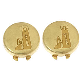 Gold plated 925 silver button covers with Our Lady of Lourdes engraving