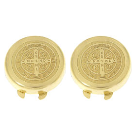 Gold plated button covers with engraved St. Benedict cross, 925 silver