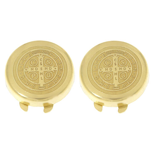 Gold plated button covers with engraved St. Benedict cross, 925 silver 1