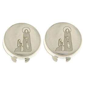 Copribottone argento 925 incisione Madonna di Lourdes