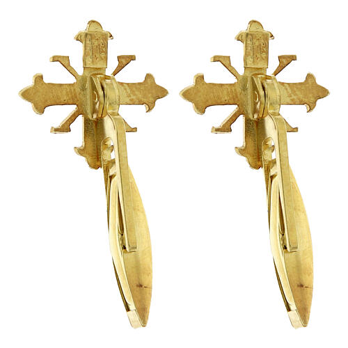 Botões de punho dourados cruz esmaltada vermelha Chi-Rho prata 925 2