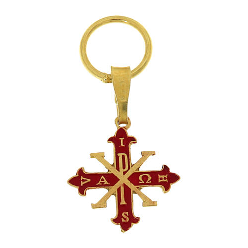 Anhänger, vergoldetes 925er Silber, rote Emaille, Kreuz mit PAX, Alpha und Omega 1