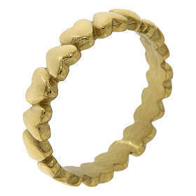 Bandring, vergoldet, mit plastisch gearbeiteten Herzen, aus antiallergenem Edelstahl