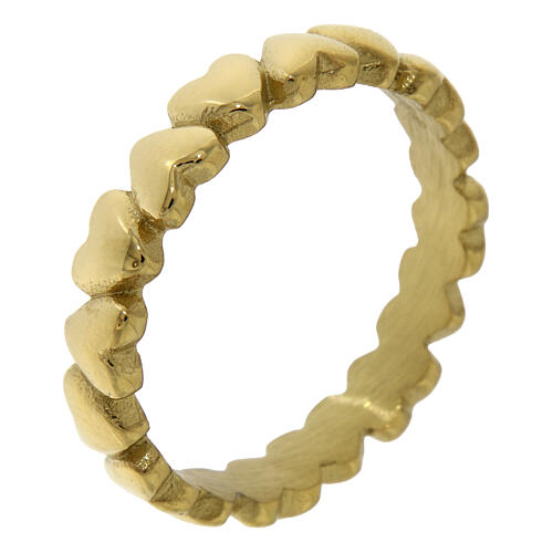 Anillo de compromiso corazones abombados oro acero hipoalergénico 1