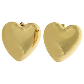 Large heart-shaped stud earrings in hypoallergenic golden steel