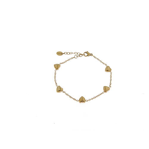 Pulseira aço hipoalergénico 5 corações grandes dourados 2