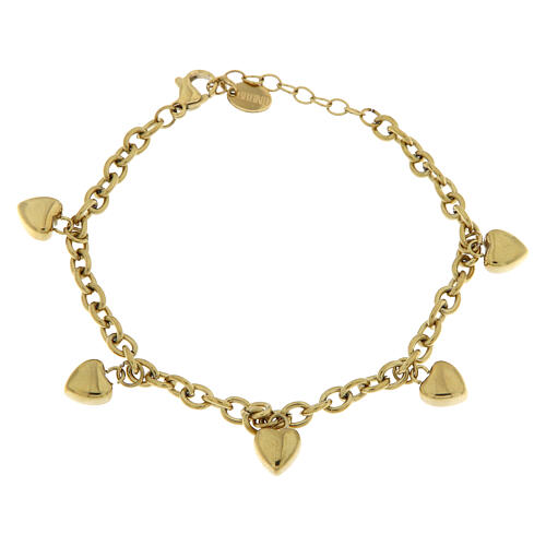 Bracelet with five hanging heart-shaped charms in gold hypoallergenic steel 1