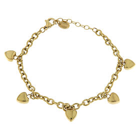 Pulsera cinco corazones colgantes oro acero hipoalergénico