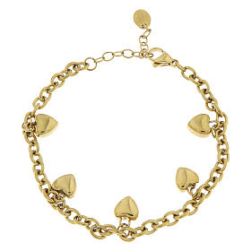 Pulsera cinco corazones colgantes oro acero hipoalergénico