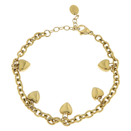 Pulsera cinco corazones colgantes oro acero hipoalergénico 2