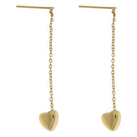 Boucles d'oreilles enfile-aiguille cœur doré acier hypoallergénique