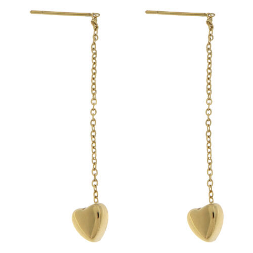 Boucles d'oreilles enfile-aiguille cœur doré acier hypoallergénique 1