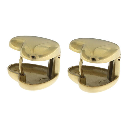 Boucles d'oreilles à clip cœur bombé en acier inoxydable doré 3