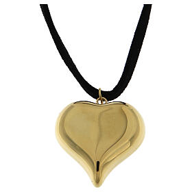 Collar corazón oro acero hipoalergénico cuerda cuero sintético 150 cm