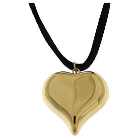 Collar corazón oro acero hipoalergénico cuerda cuero sintético 150 cm