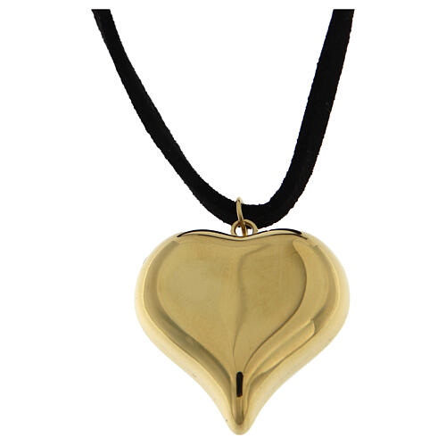 Collar corazón oro acero hipoalergénico cuerda cuero sintético 150 cm 2
