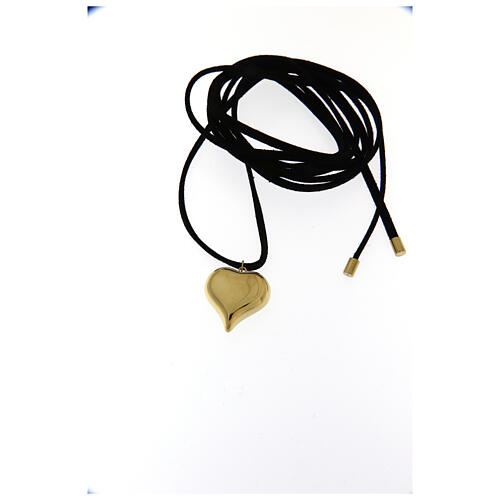 Collar corazón oro acero hipoalergénico cuerda cuero sintético 150 cm 3