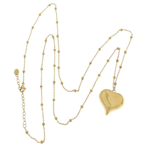 Collar cadena con bolitas colgante corazón dorado acero analérgico 3