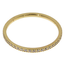 Golden stainless steel band ring with white crystals