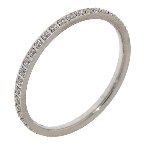 Anello fedina cristalli bianchi in acciaio anallergico 1