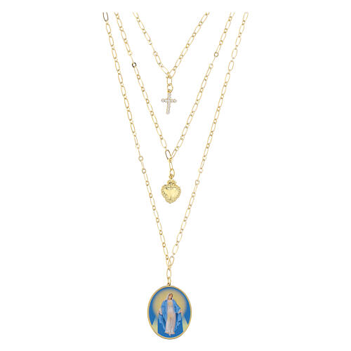 Amen necklace in gold brass with white zirconia and Miraculous Medal 1