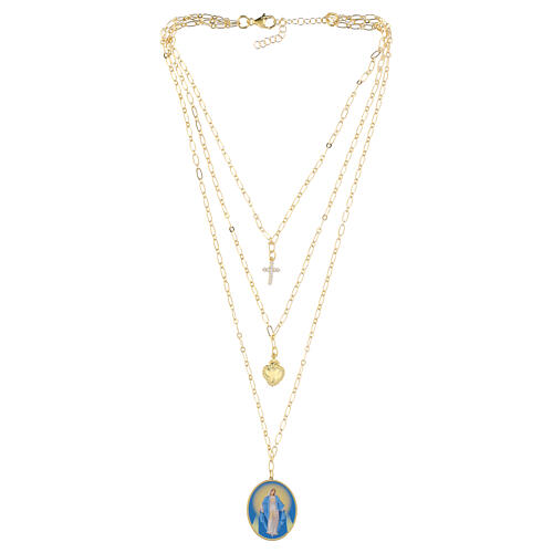 Collar Amen de latón dorado con zircones blancos Virgen Milagrosa 3
