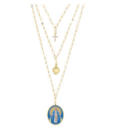 Collana Amen in ottone dorato con zirconi bianchi Madonna Miracolosa 