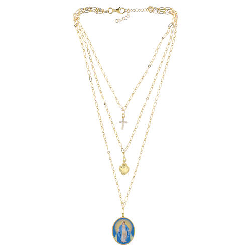 Colar Amen em latão dourado com zircões brancos Nossa Senhora da Medalha Milagrosa 4