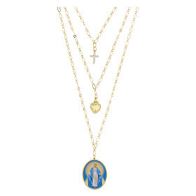 Miraculous Mary Necklace in Gold-Plated Brass with White Zircons, Amen