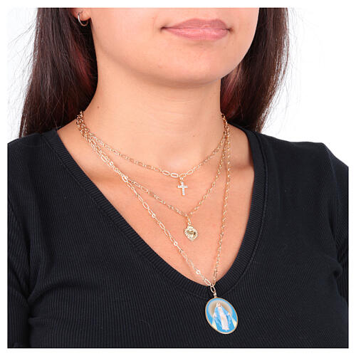 Miraculous Mary Necklace in Gold-Plated Brass with White Zircons, Amen 2