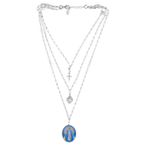 Collar de latón rodiado Amen con zircones blancos Virgen Milagrosa 3