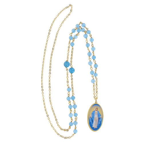 Amen brass necklace with light blue angelite beads and Miraculous Medal 4