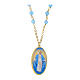 Amen brass necklace with light blue angelite beads and Miraculous Medal s1