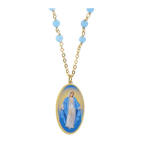 Collar de latón dorado con angelita celeste Amen Virgen Milagrosa 1