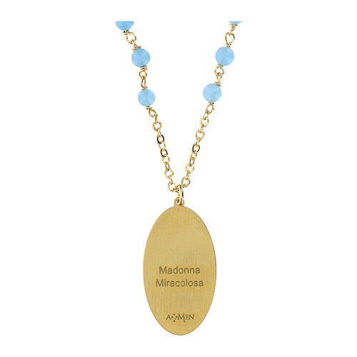 Collar de latón dorado con angelita celeste Amen Virgen Milagrosa 3