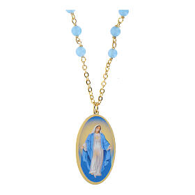 Collana in ottone dorato con angelite celeste Amen Madonna Miracolosa