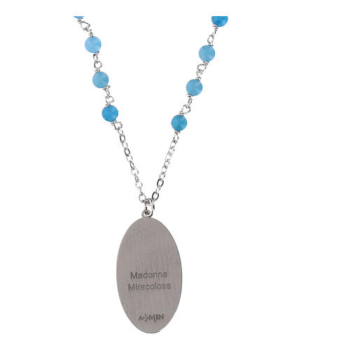 Halskette, AMEN, rhodiniertes Messing, mit himmelblauen Angelit-Perlen und Gottesmutter von der Wunderbaren Medaille 1