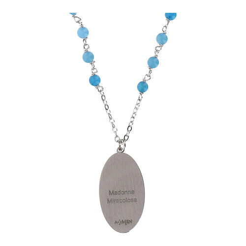 Rhodium-plated brass necklace with light blue angelite and Miraculous Medal by Amen 3
