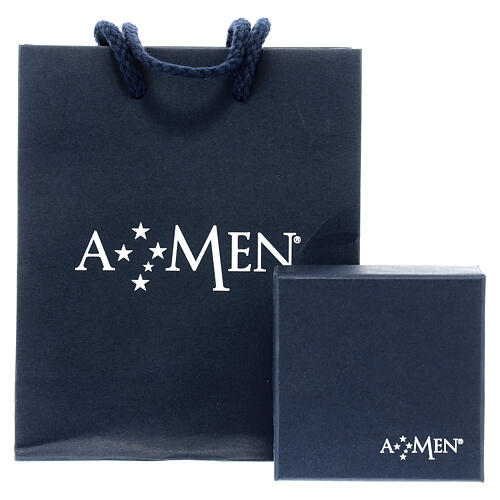 Rhodium-plated brass necklace with light blue angelite and Miraculous Medal by Amen 5