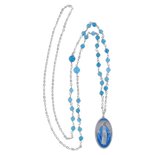 Collier en laiton rhodié avec angélite bleu ceil Vierge Miraculeuse Amen 4