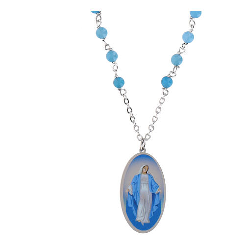 Collana in ottone rodiato con angelite celeste Madonna Miracolosa Amen 1