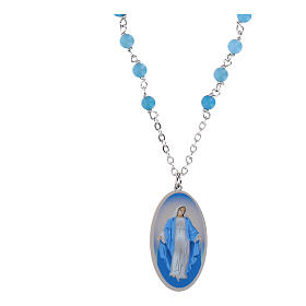 Colar em latão rodinado com angelita azul-celeste Nossa Senhora das Graças Amen