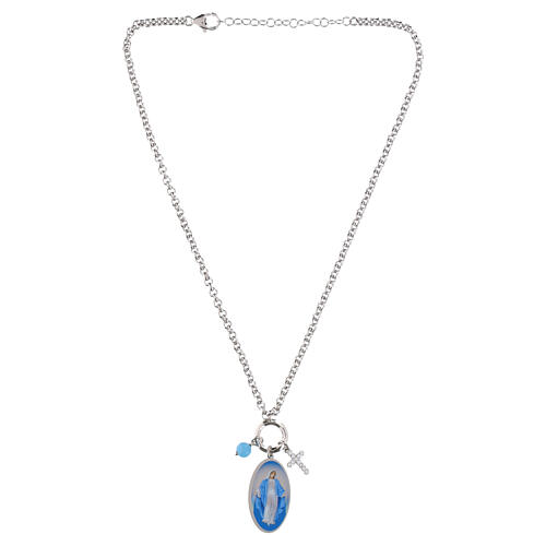 Rhodium-plated brass necklace by Amen with light blue angelite and white zirconia, Miraculous Medal 4