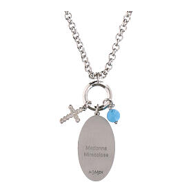 Collana in ottone rodiato con angelite celeste e zirconi bianchi Amen Madonna Miracolosa