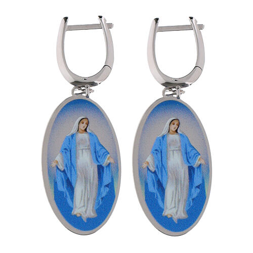 Boucles d'oreilles pendantes en laiton rhodié Amen Vierge Miraculeuse 1