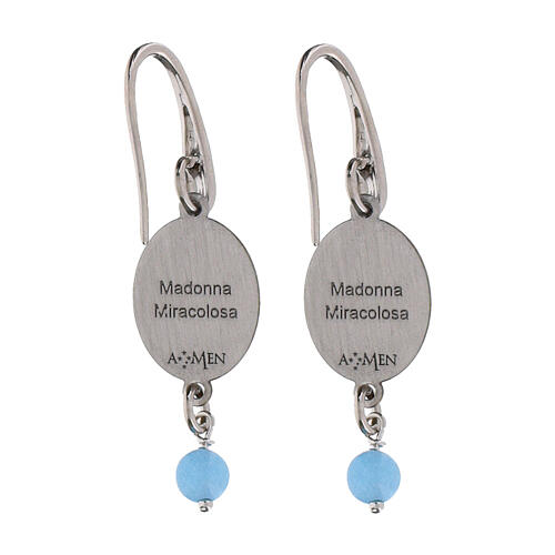 Brincos pendentes com angelita azul-celeste em latão rodinado Nossa Senhora das Graças Amen 2