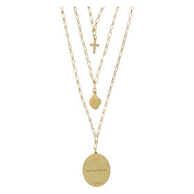 Halskette, AMEN, mehrreihig, vergoldetes Messing, mit weißen Zirkonia und Darstellung der Gottesmutter von Medjugorje